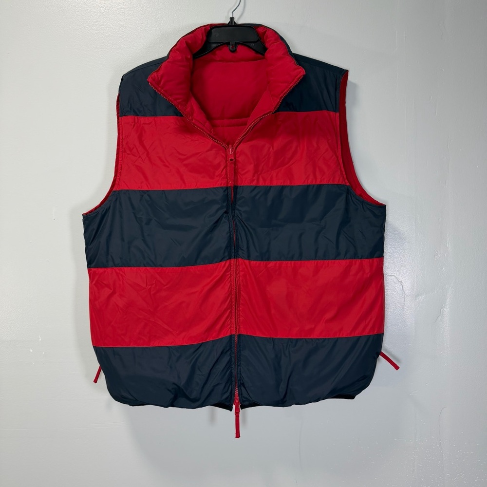 Daniel Cremieux Red and Navy Striped Reversible Puffer Vest Size Large